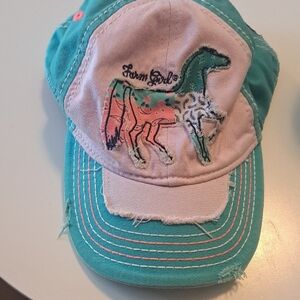 "Farm Girl" Brand Embroidered Horse Hat - Teal and Pink